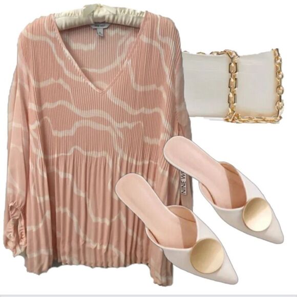 Riveted Off White Crème Gold Pointed Toe Flat Mules Shoes - Picture 7 of 9